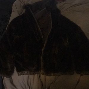 Brown Reversible Leather and Faux Fur Winter Jacket Size M